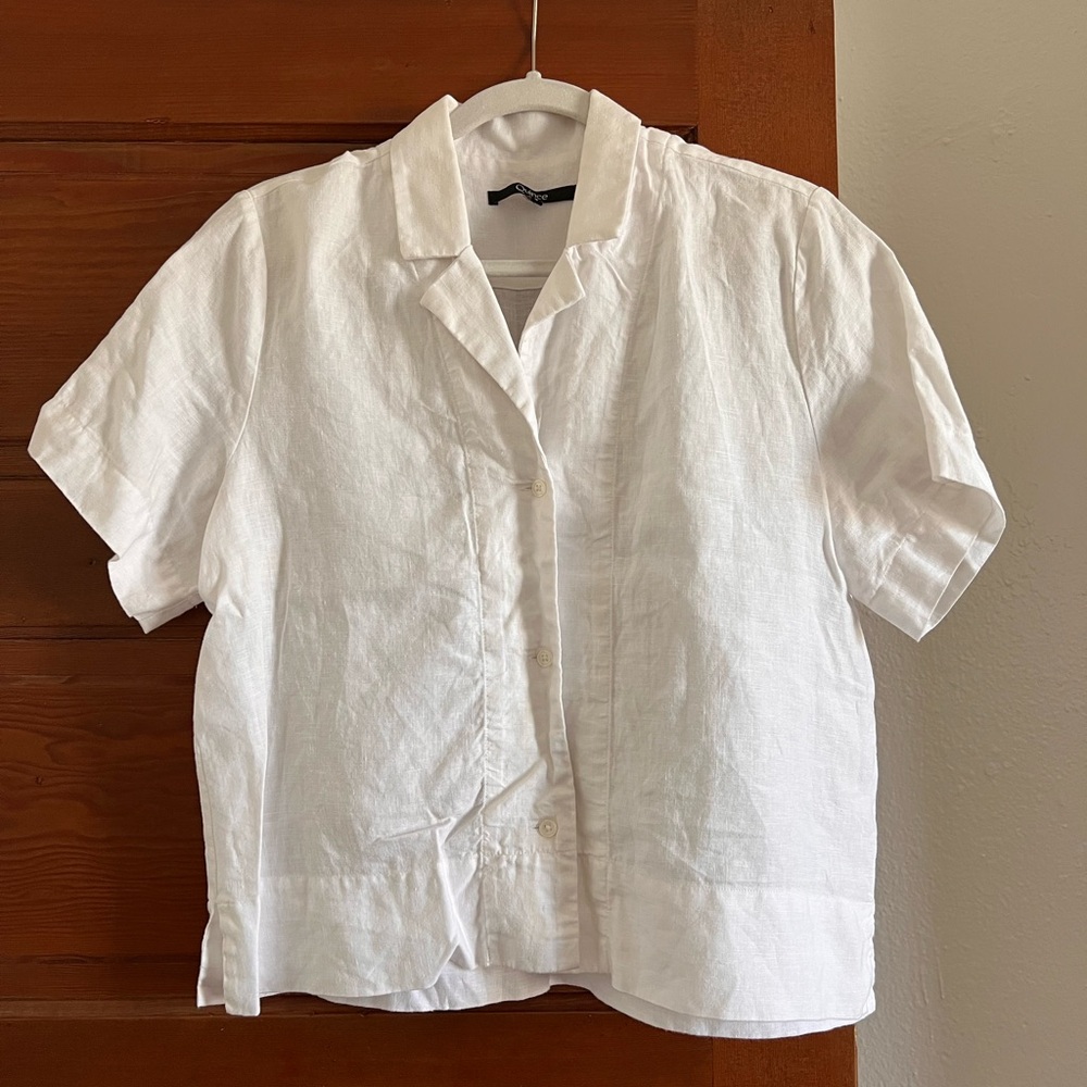 Quince white linen button down collared shirt